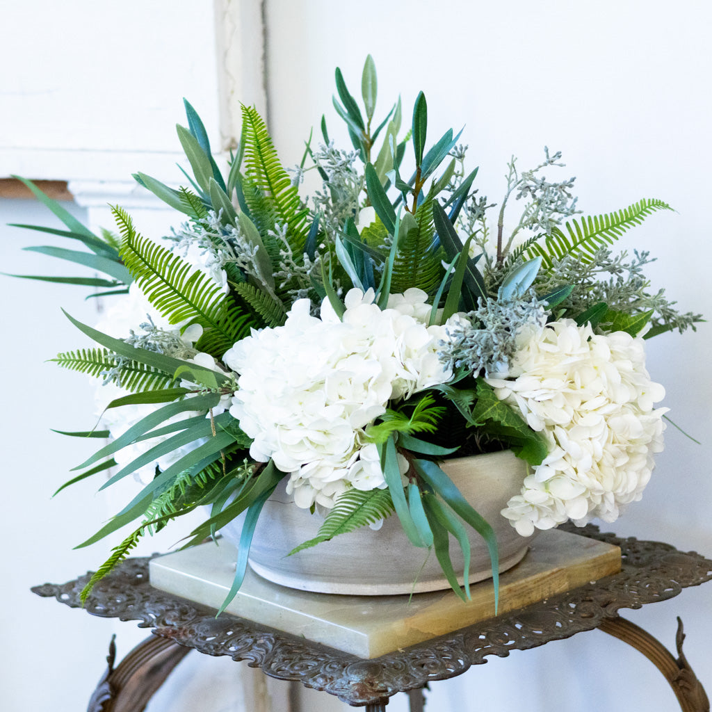 hydrangea and succulent centerpieces Real Touch White Hydrangea Centerpiece Drop In