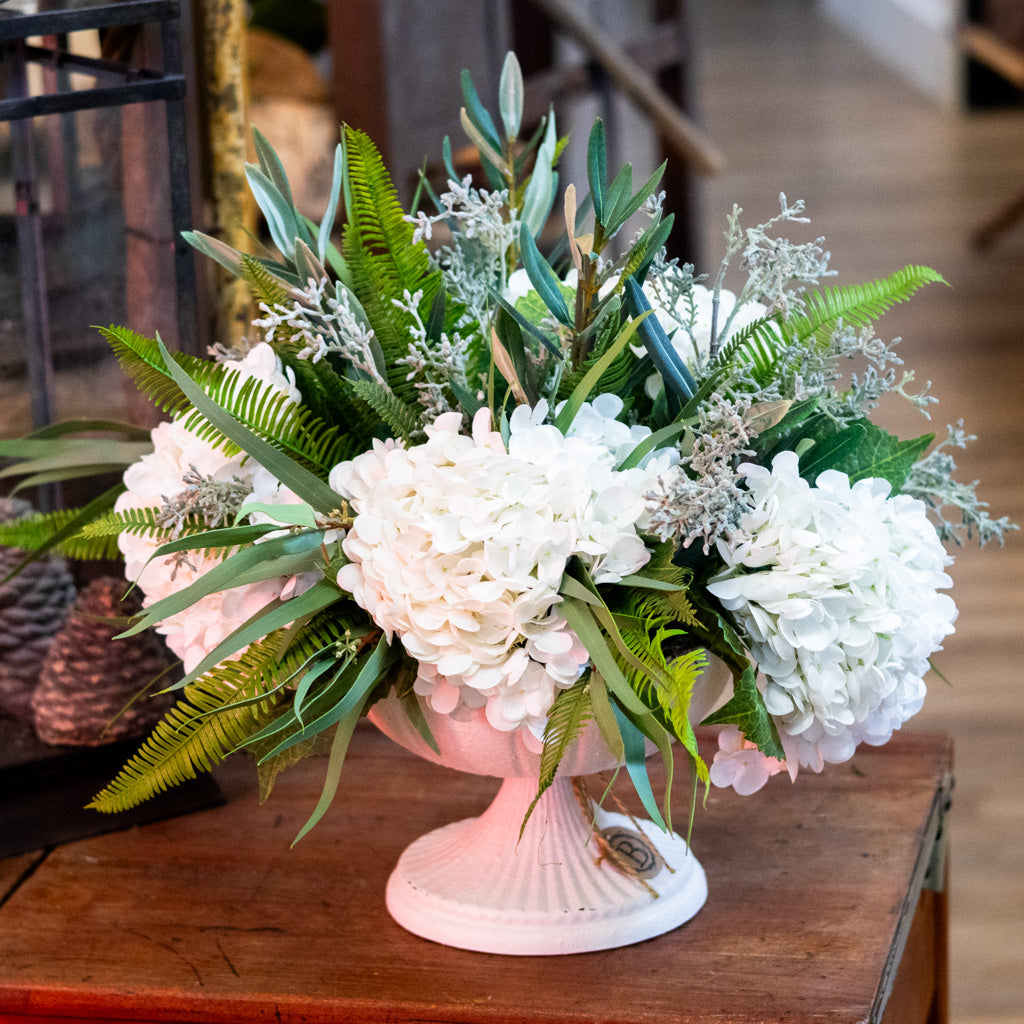 Real Touch White Hydrangea Centerpiece Drop In