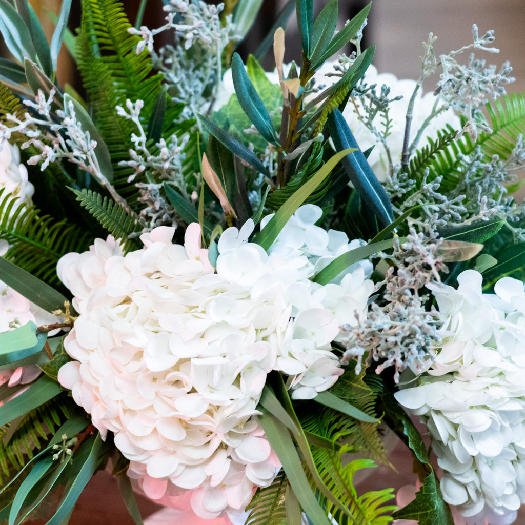 Real Touch White Hydrangea Centerpiece Drop In