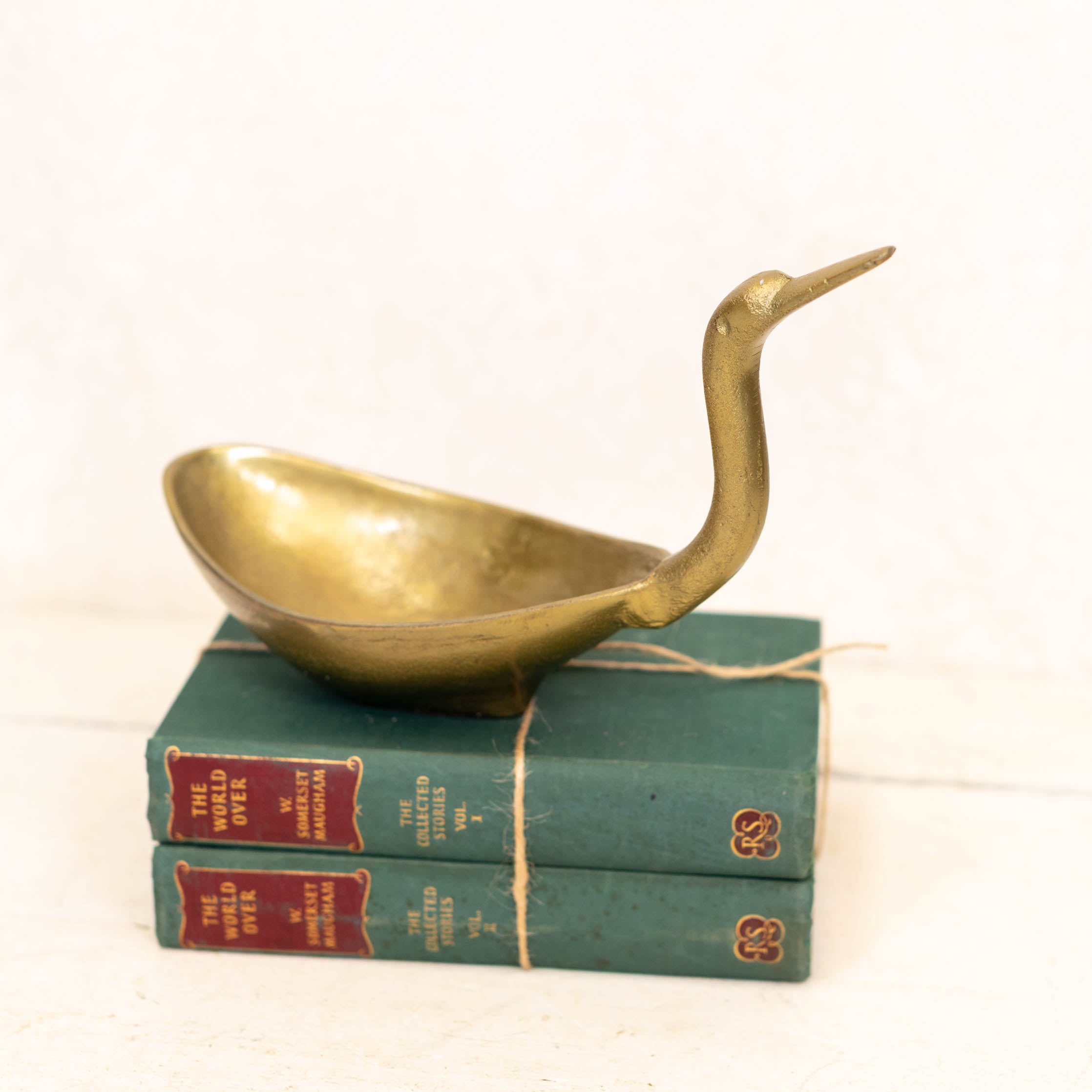 Swan Shaped Cast Aluminum Bowl Antique Gold Finish