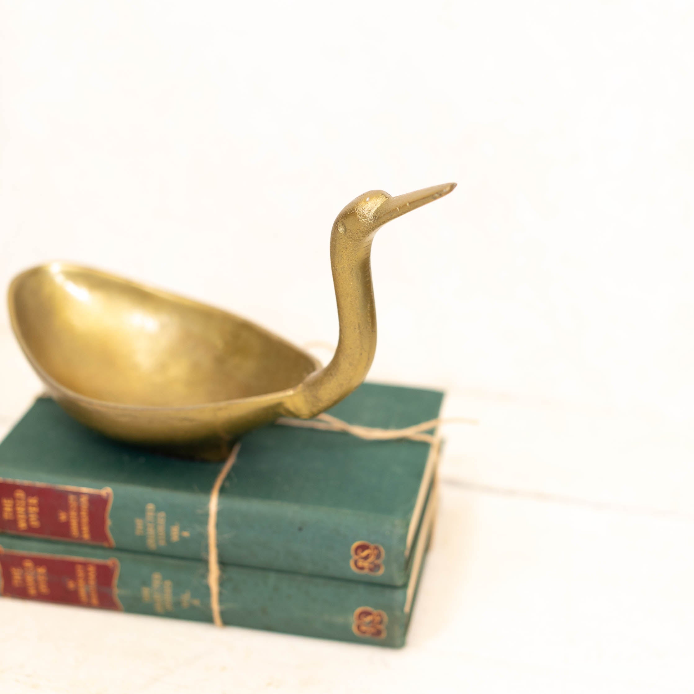 Swan Shaped Cast Aluminum Bowl Antique Gold Finish