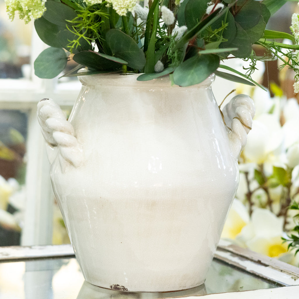 Stoneware Potbelly White Vase Glazed White