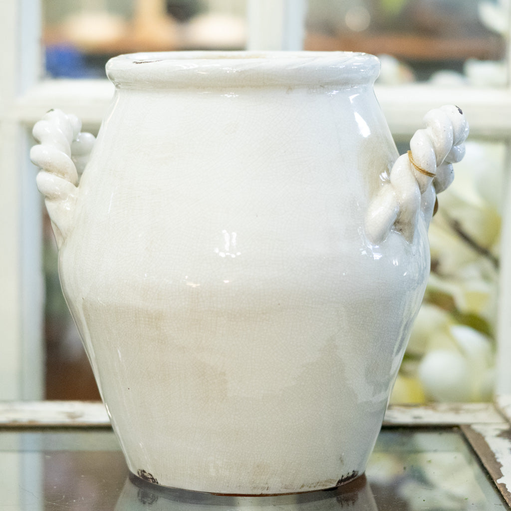 Stoneware Potbelly White Vase Glazed White