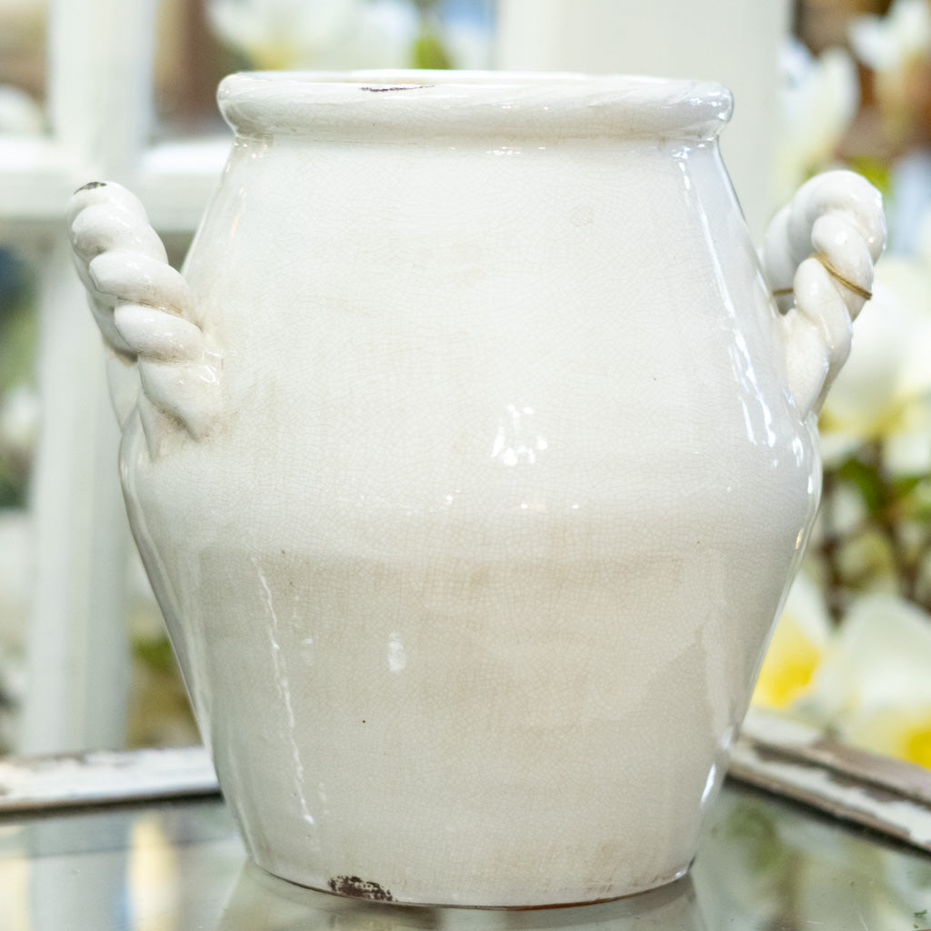 Stoneware Potbelly White Vase Glazed White