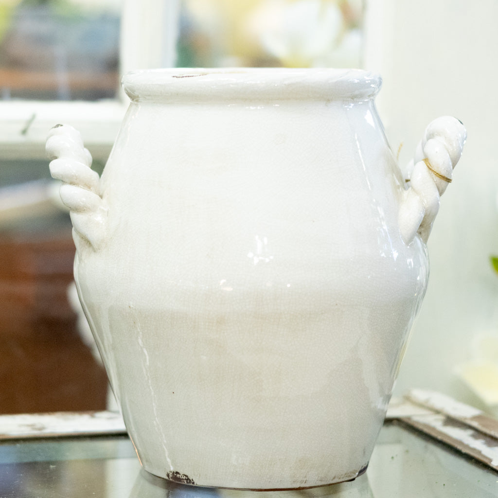 Stoneware Potbelly White Vase Glazed White