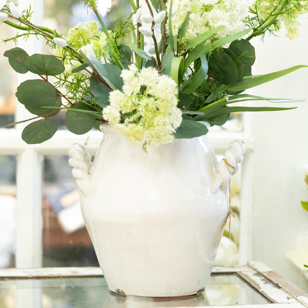Stoneware Potbelly White Vase Glazed White