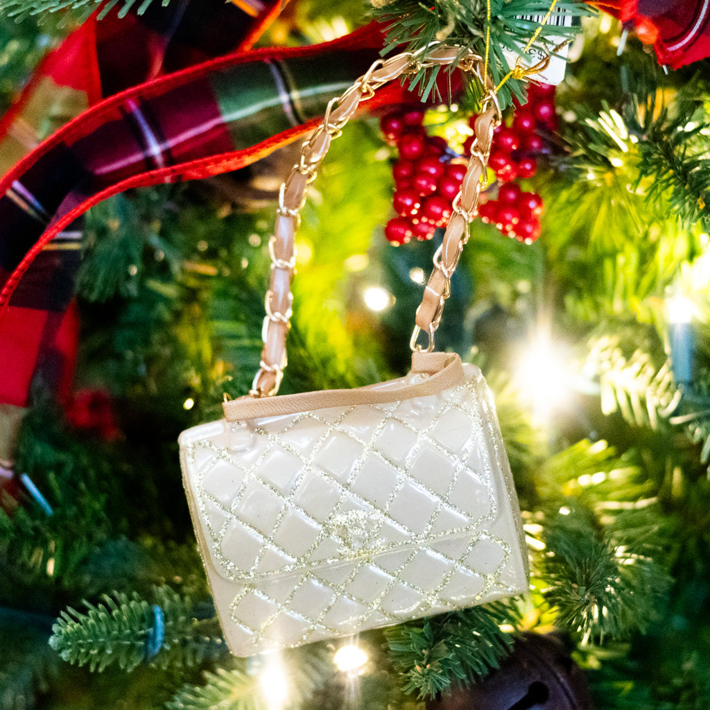 Luxury Tan Gold Handbag Glass Ornament