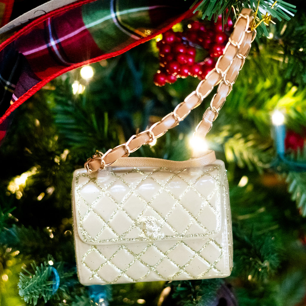 Luxury Tan Gold Handbag Glass Ornament
