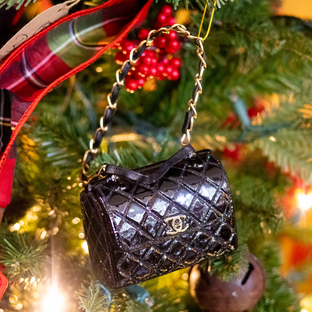 Luxury Black Handbag Glass Ornament