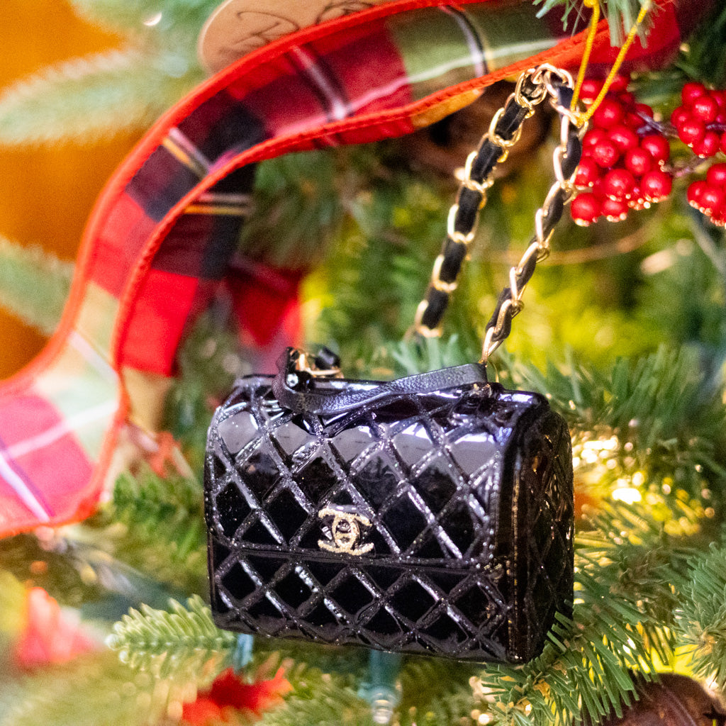 Luxury Black Handbag Glass Ornament