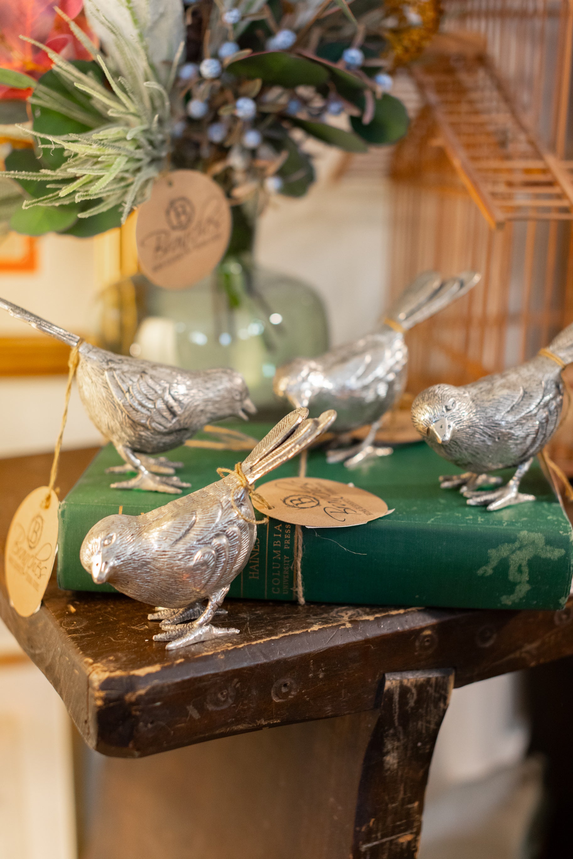 Set of 4 Vintage Silver Metal Birds