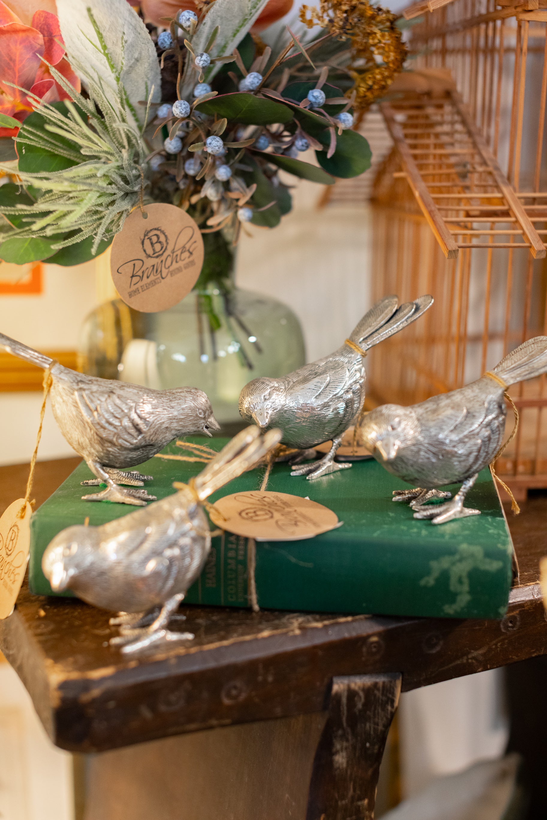 Set of 4 Vintage Silver Metal Birds