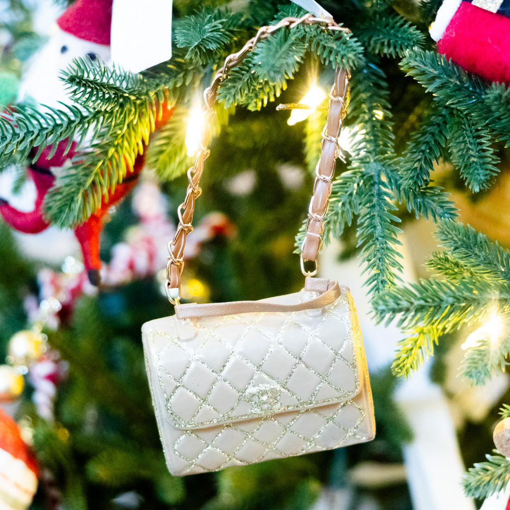 Luxury Tan Gold Handbag Glass Ornament