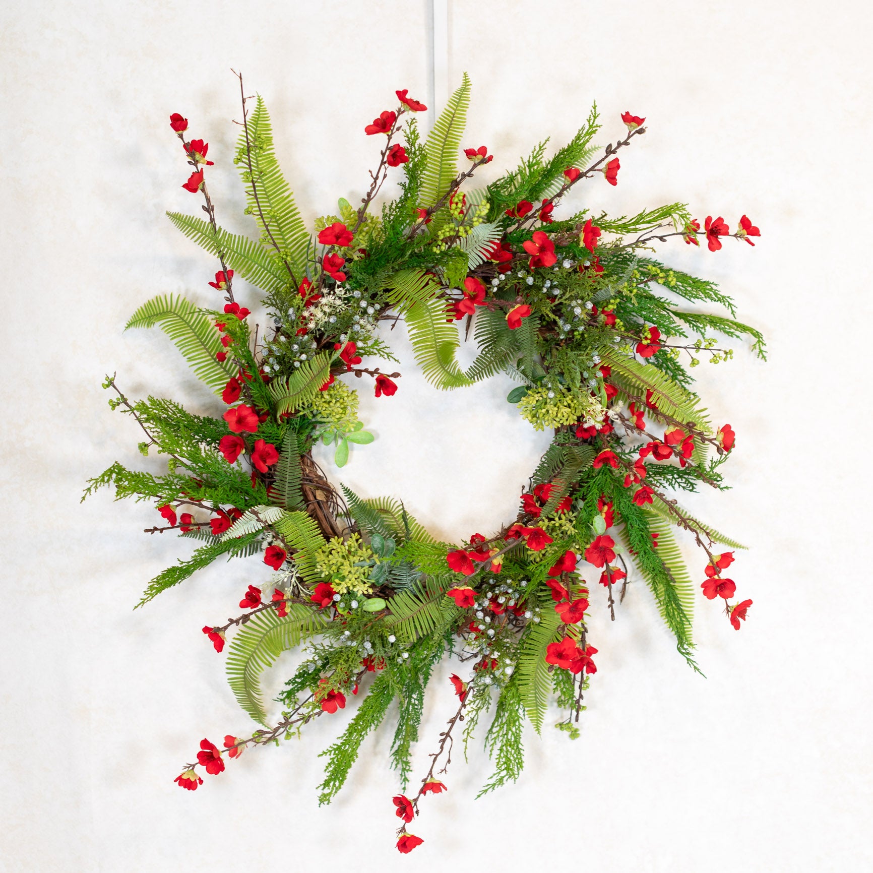 Holiday Red Cherry Blossom Wreath