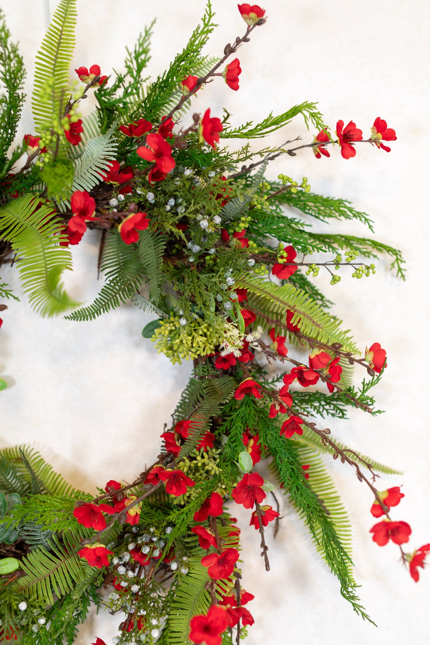 Holiday Red Cherry Blossom Wreath