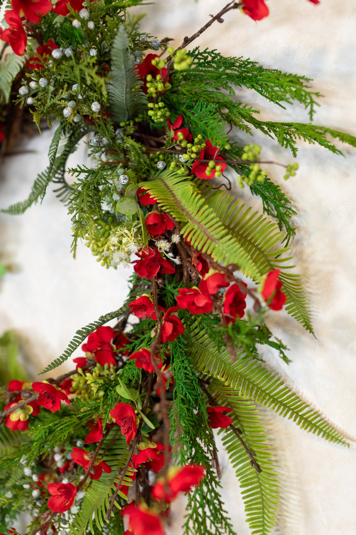 Holiday Red Cherry Blossom Wreath