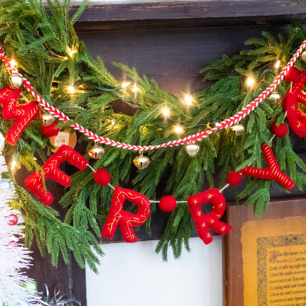 Wool Felt "Merry Christmas" Garland with Pom Poms
