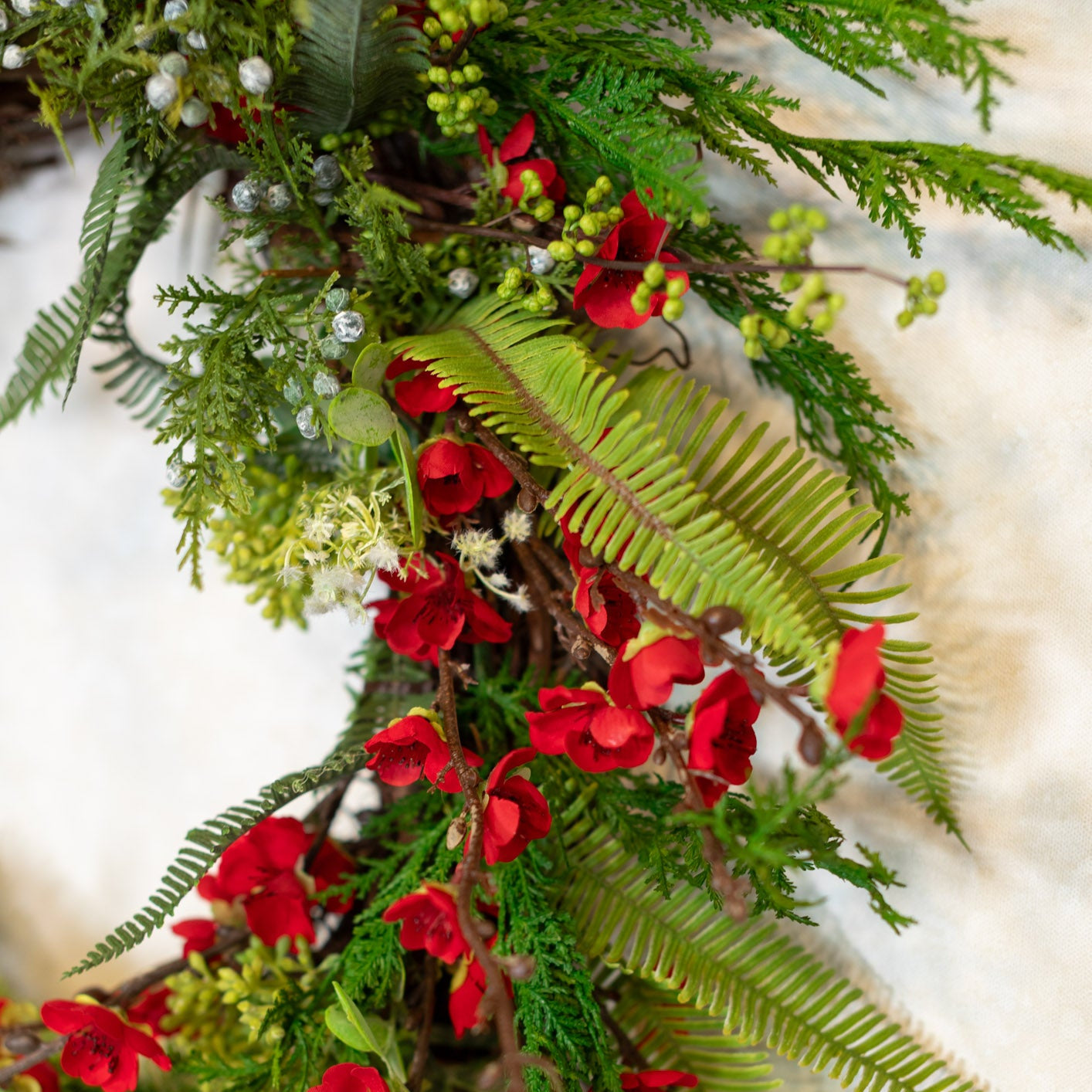 Holiday Red Cherry Blossom Wreath