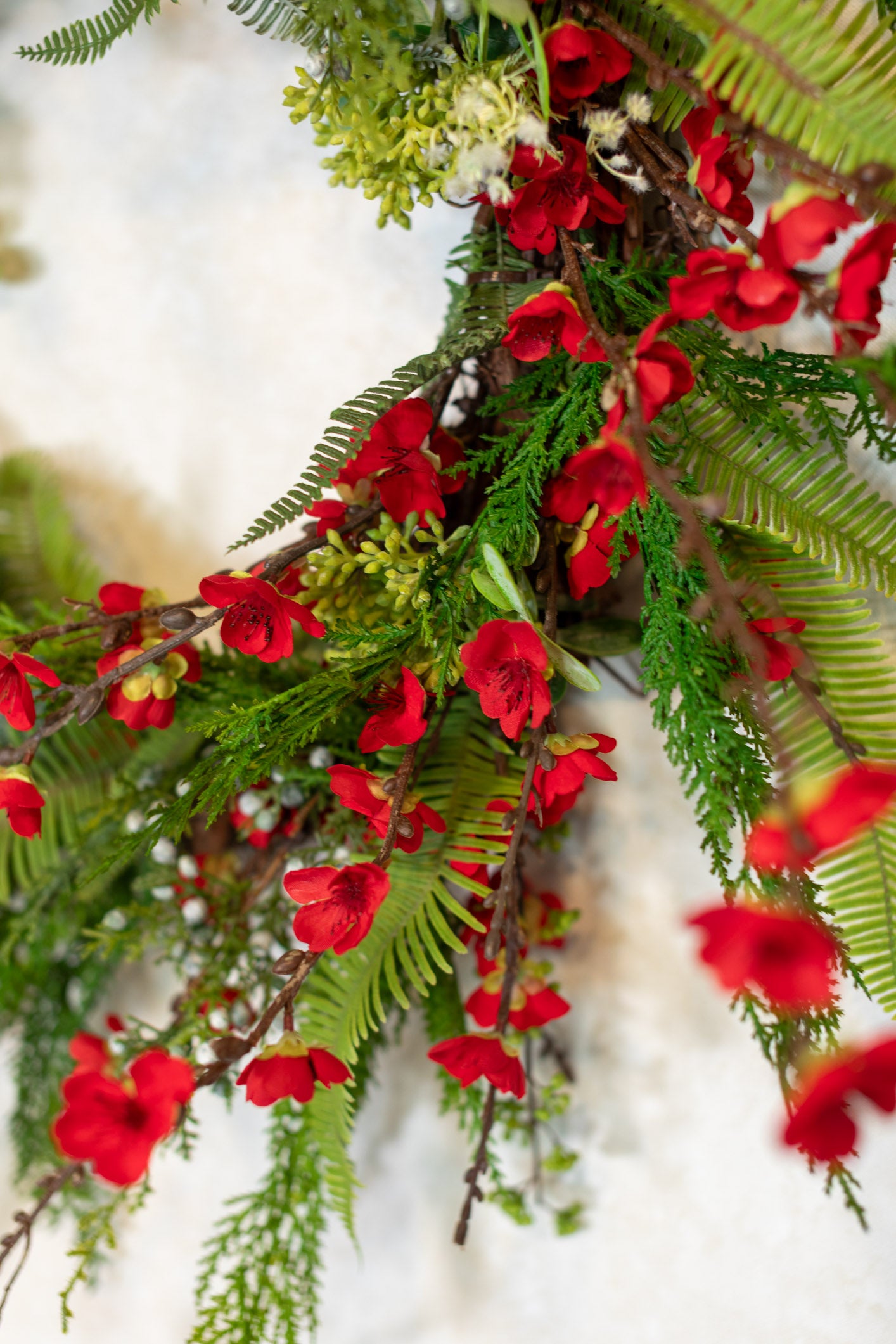 Holiday Red Cherry Blossom Wreath