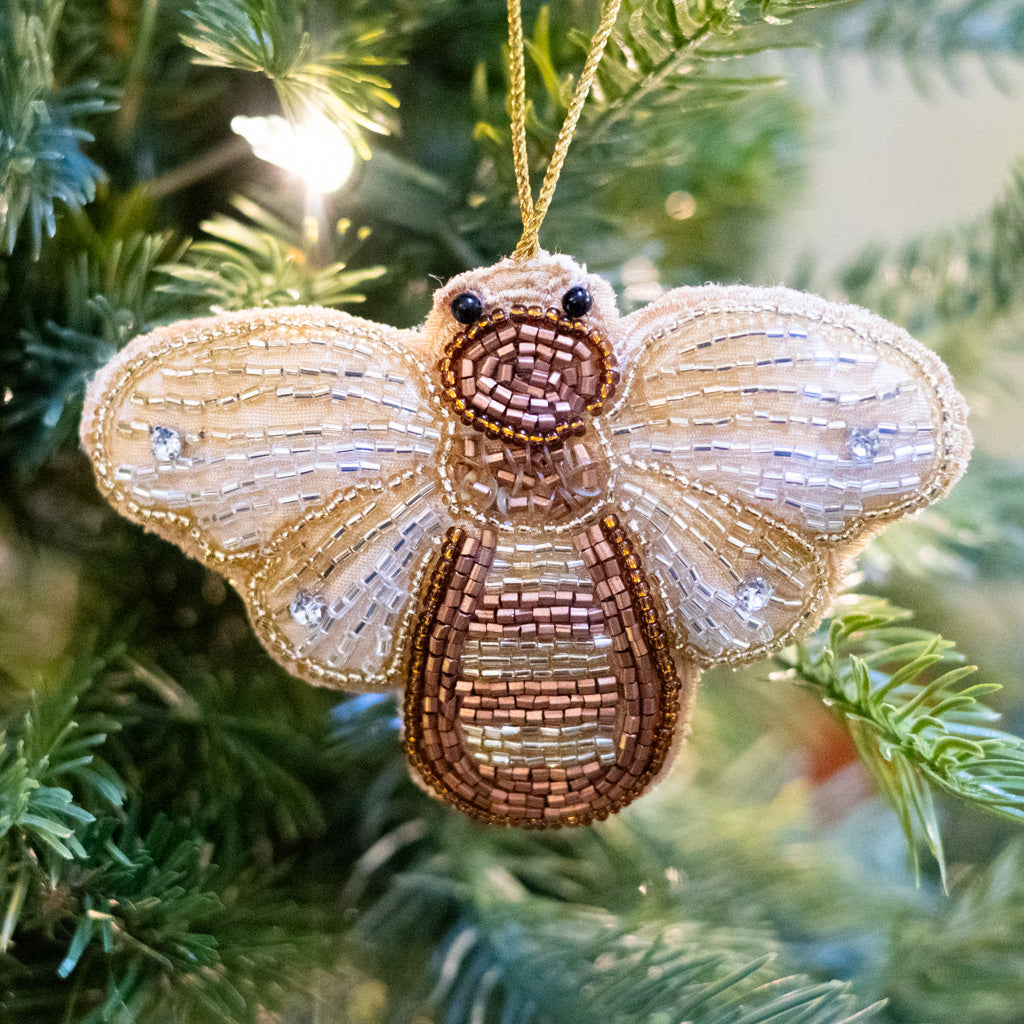 Beaded Garden Bee with Silver Stones on Wings