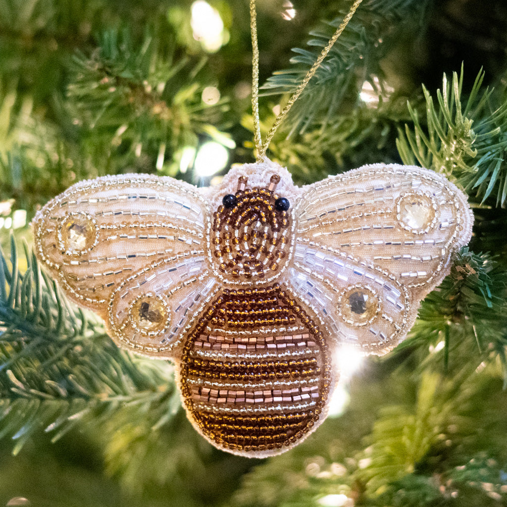 Beaded Garden Bee with Gold Stones on Wings