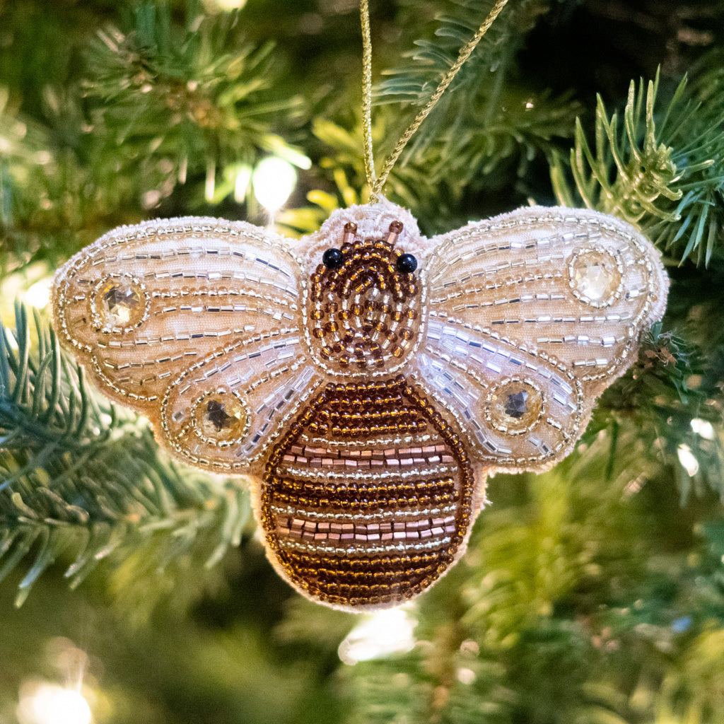 Beaded Garden Bee with Gold Stones on Wings