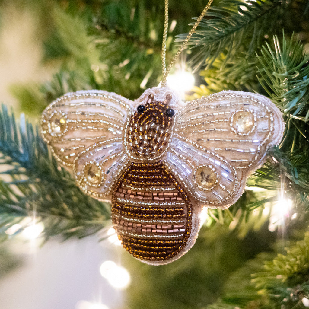 Beaded Garden Bee with Gold Stones on Wings