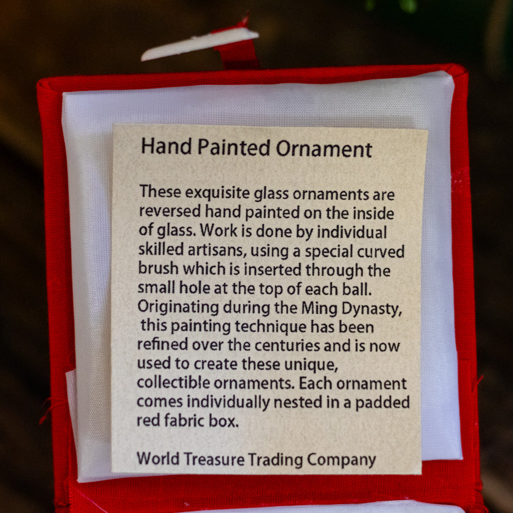Hand Painted Blue Crane Glass Ornament in Red Box