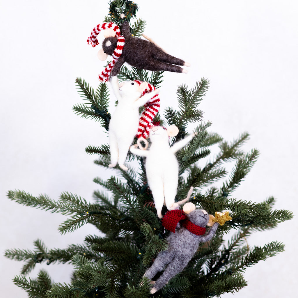 Wool Felt Mice with Hats, Scarves and Star Ornament