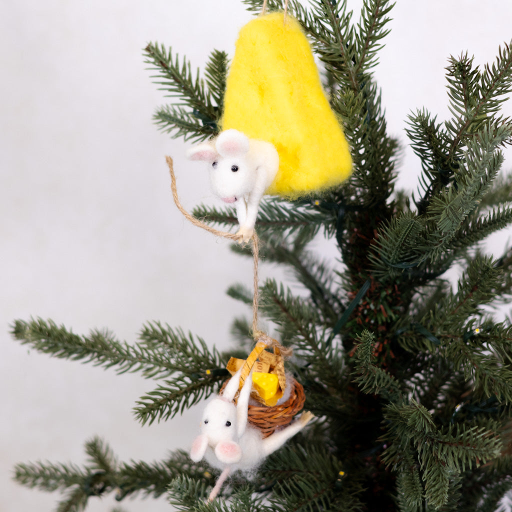 Wool Felt Mice on Cheese Food Ornament