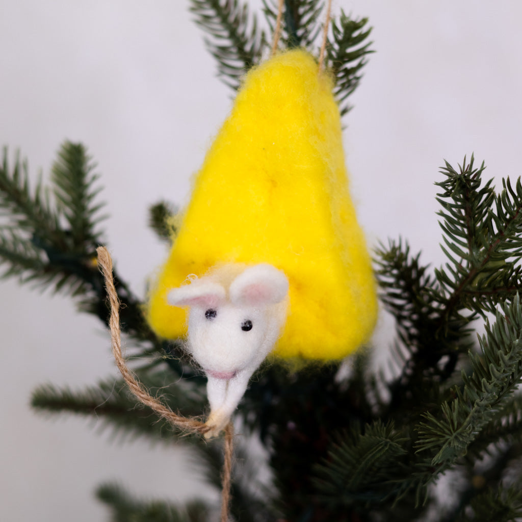 Wool Felt Mice on Cheese Food Ornament