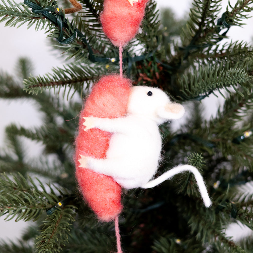 Wool Felt Mice on Sausage Food Ornament