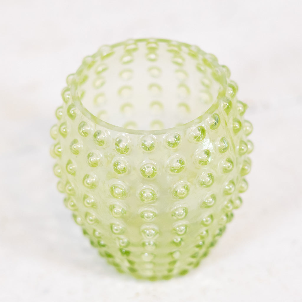Iridescent Hobnail Green Glass Votive Small