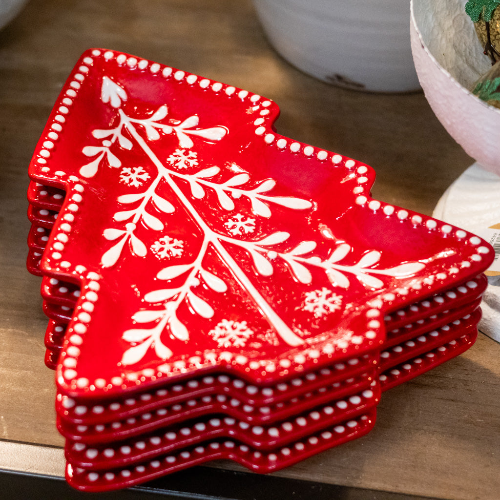 Ceramic Red White Tree Plate