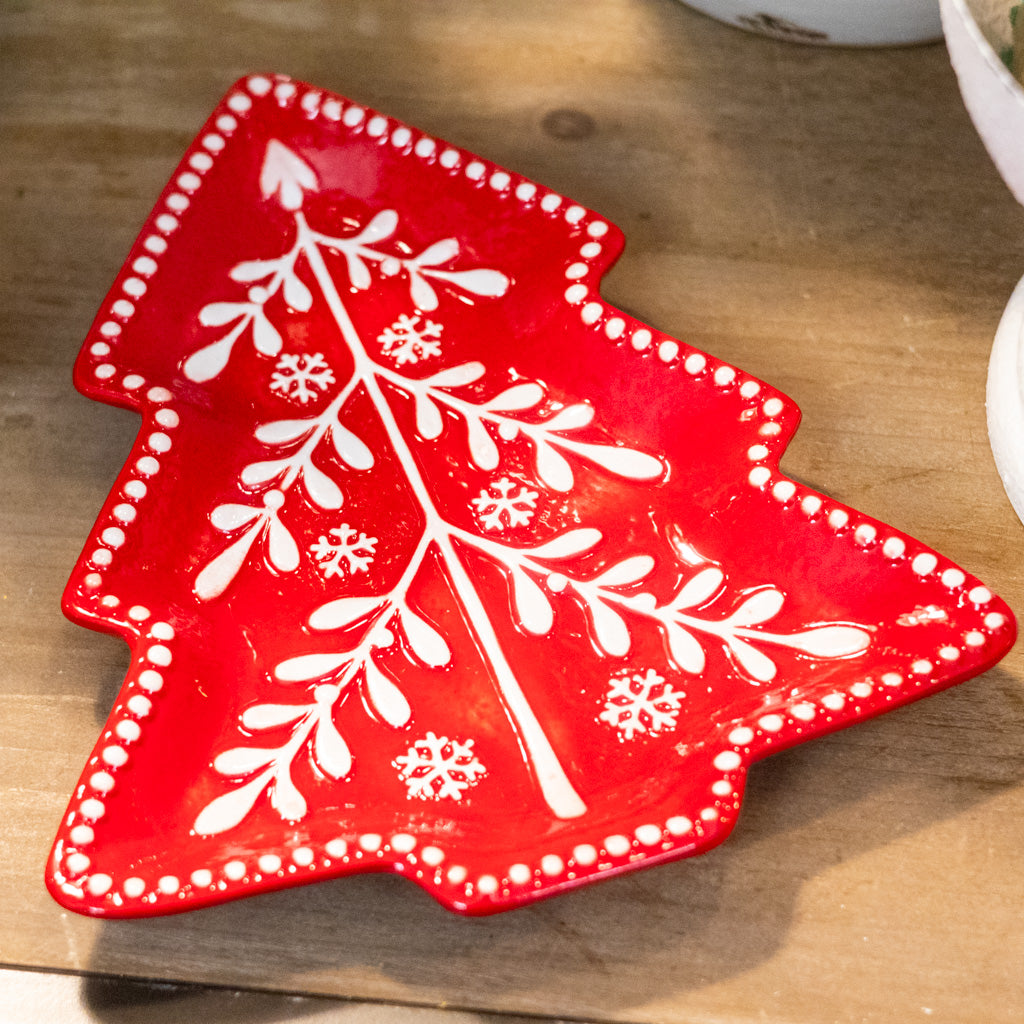 Ceramic Red White Tree Plate
