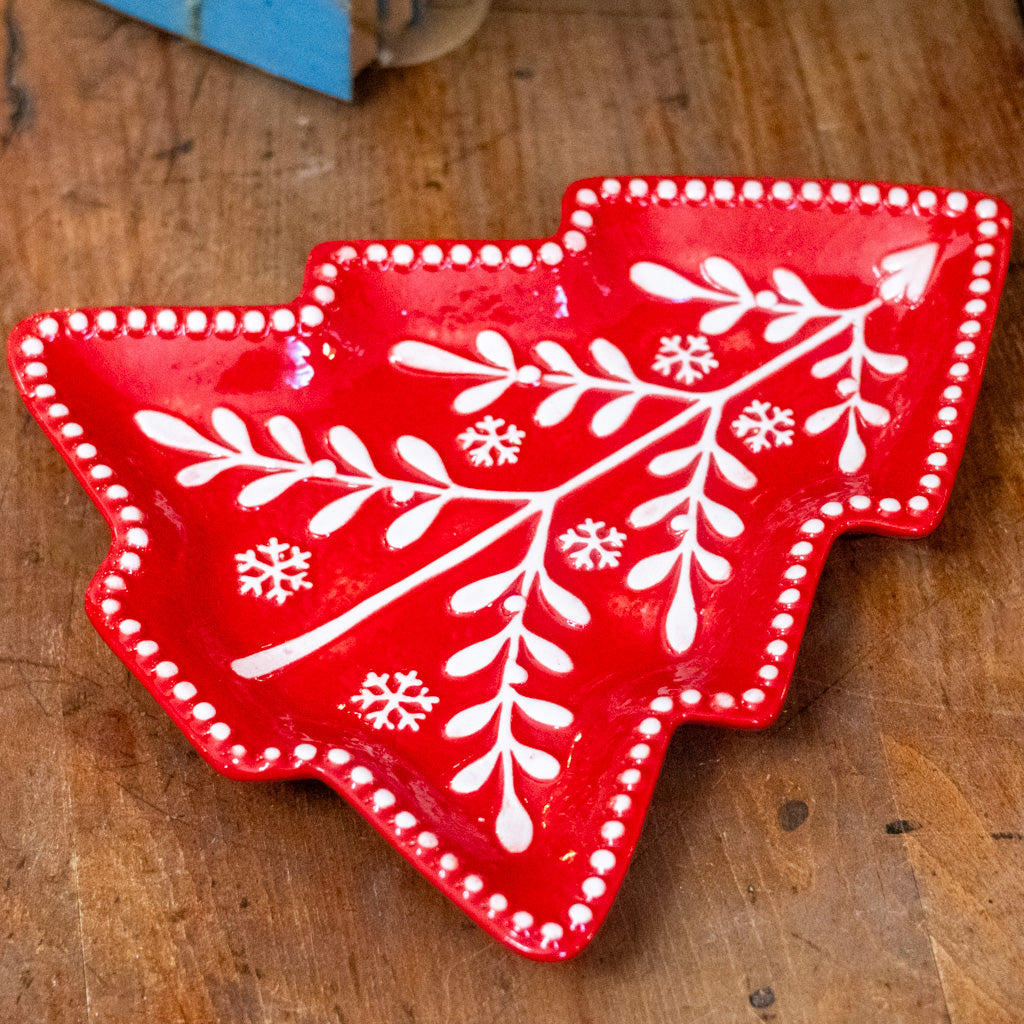 Ceramic Red White Tree Plate