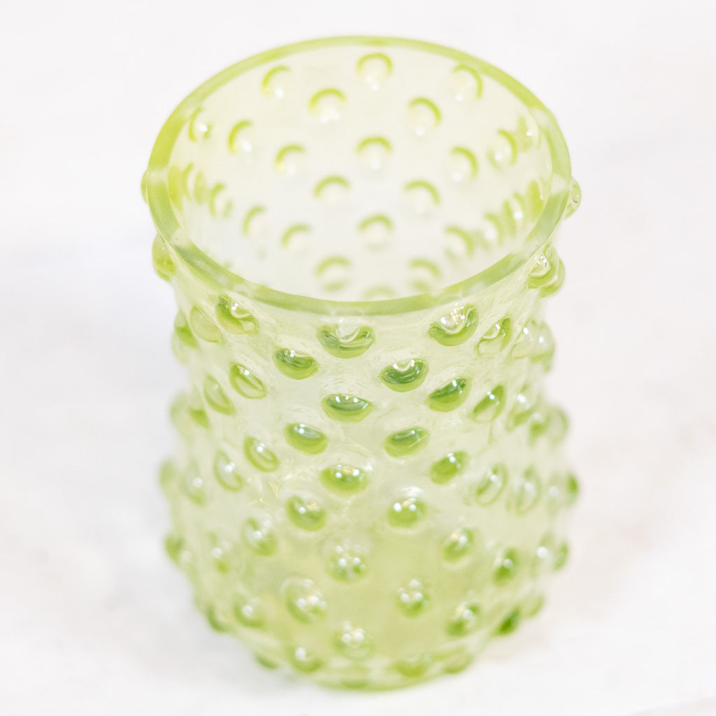 Iridescent Hobnail Green Glass Votive Tall
