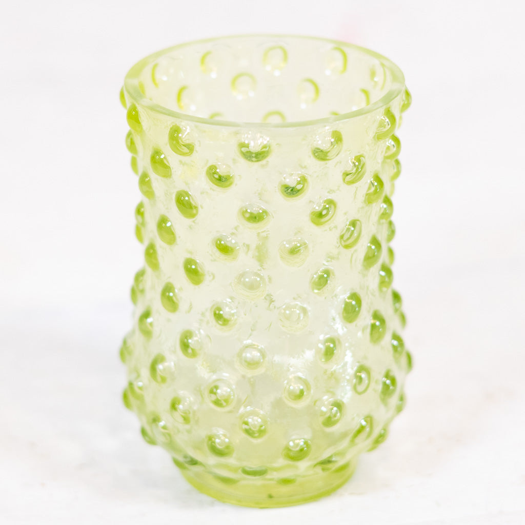 Iridescent Hobnail Green Glass Votive Tall
