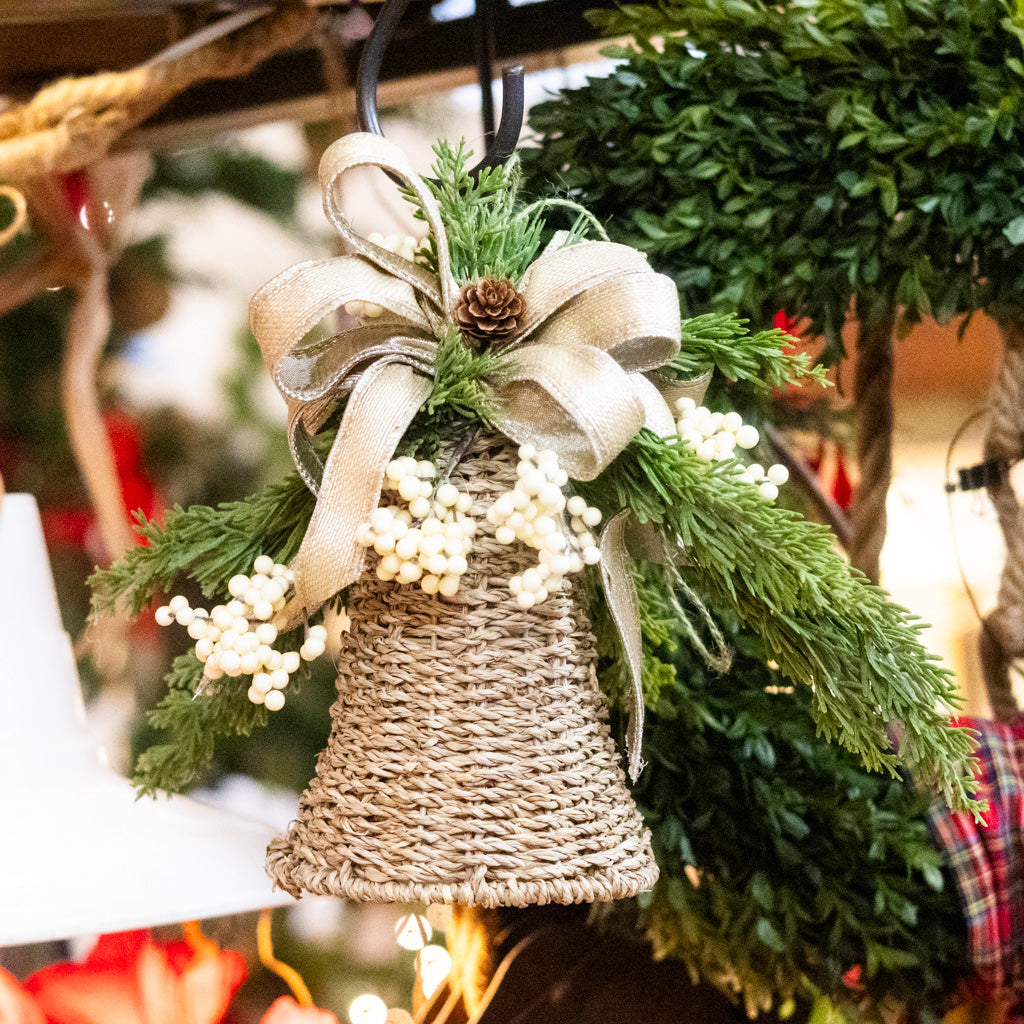 Embellished White Hanging Woven Bell