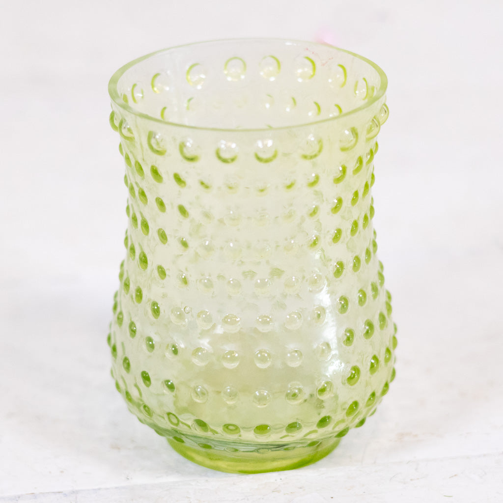 Iridescent Hobnail Green Glass Votive Wide