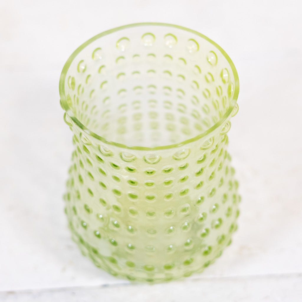 Iridescent Hobnail Green Glass Votive Wide