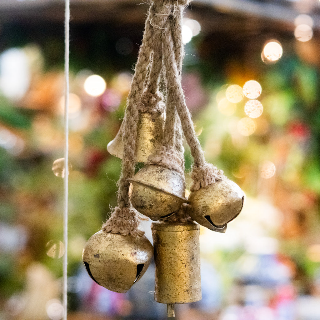 Metal Gold Finish Bells on Jute Hanger