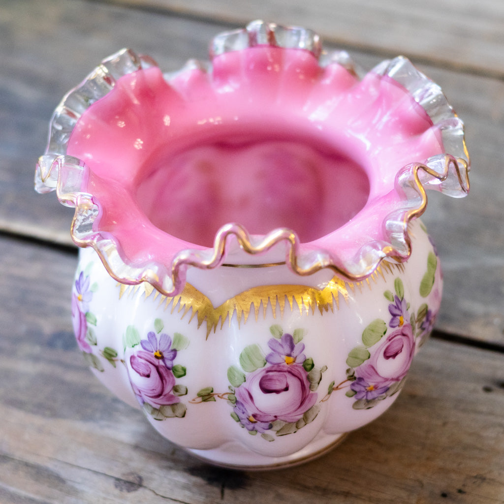 Fenton Pink Glass Ruffled Bowl
