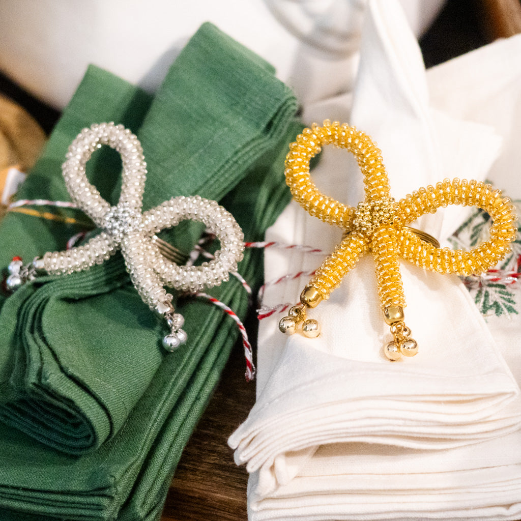 Metal Bead Gold Bow Napkin Ring
