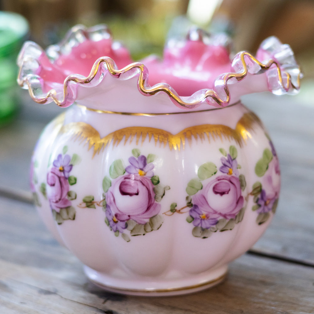 Fenton Pink Glass Ruffled Bowl