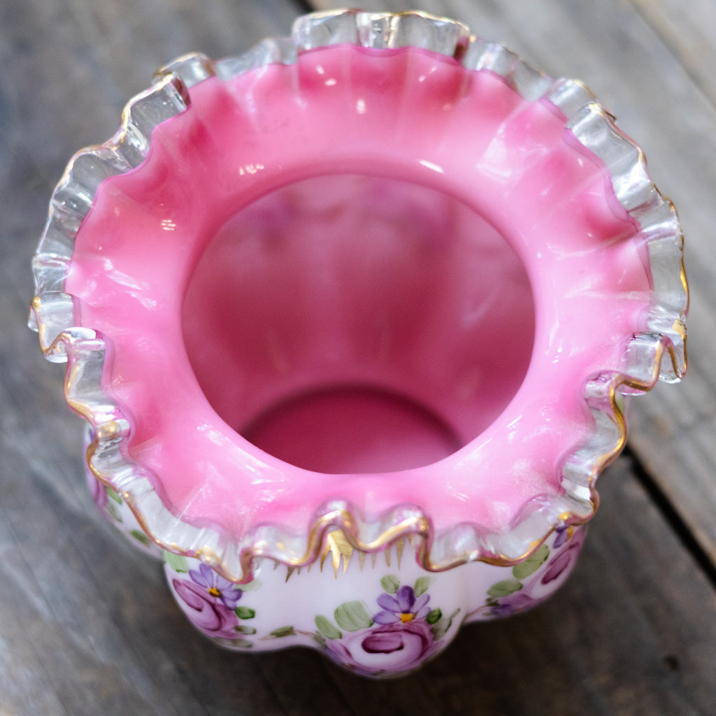 Fenton Pink Glass Ruffled Bowl