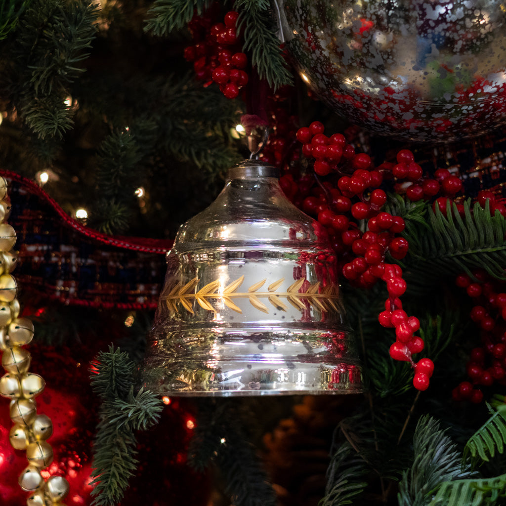 Garland Etched Mercury Glass Bell Shaped Ornament