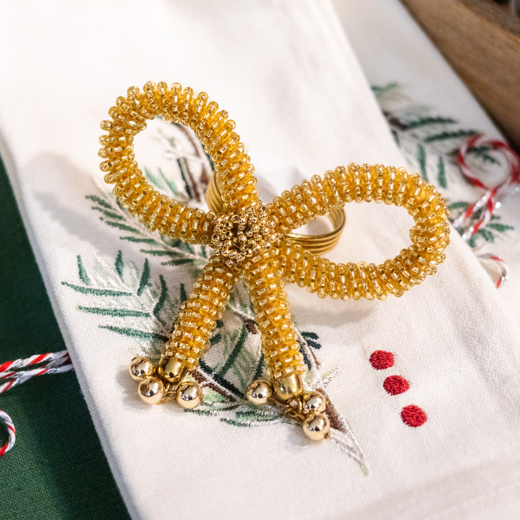 Metal Bead Gold Bow Napkin Ring