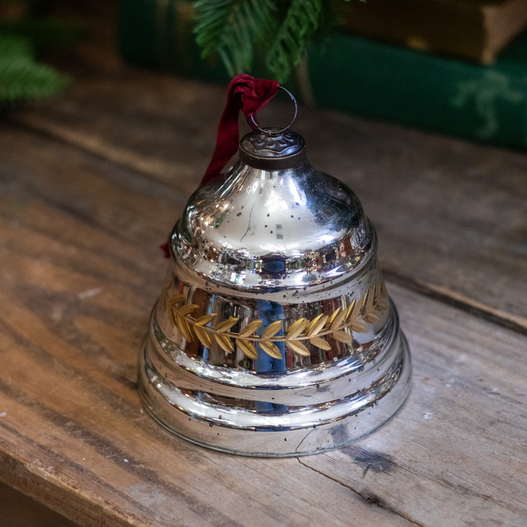 Garland Etched Mercury Glass Bell Shaped Ornament