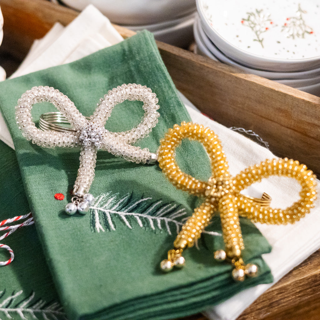 Metal Bead Silver Bow Napkin Ring
